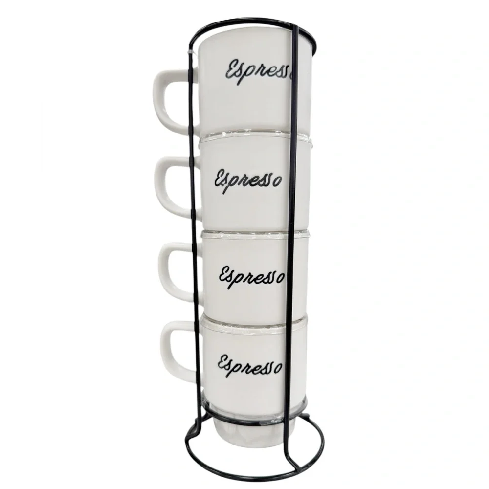 NWT Espresso Stackable White ceramic Mugs Set includes the stand - Picture 4 of 5